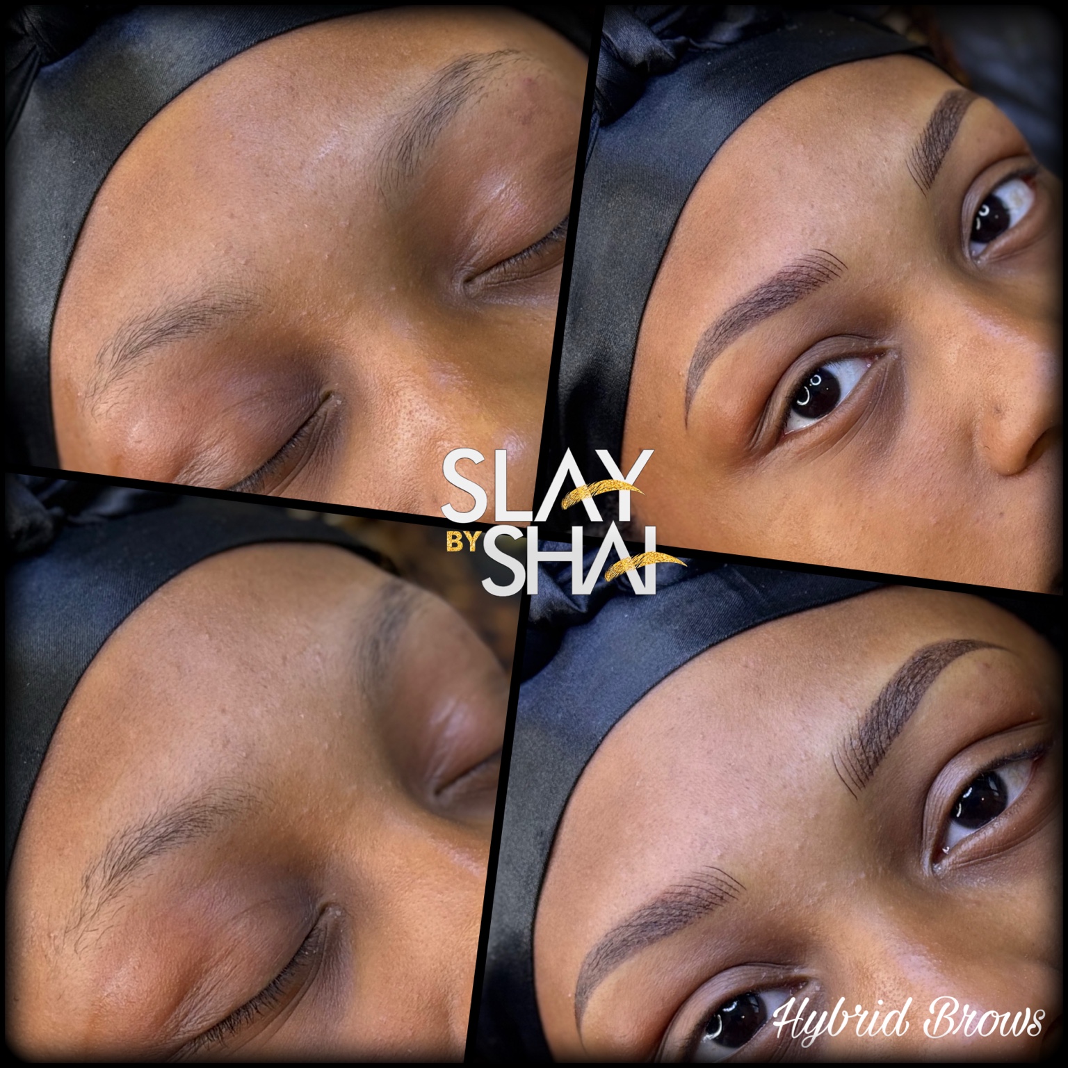 Hybrid brow transformation — original client before and after collage