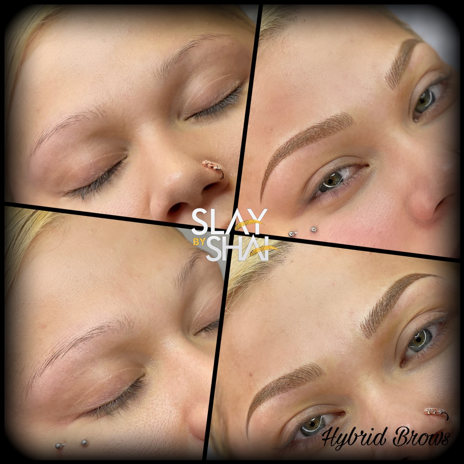 Hybrid brow transformation — original client before and after collage